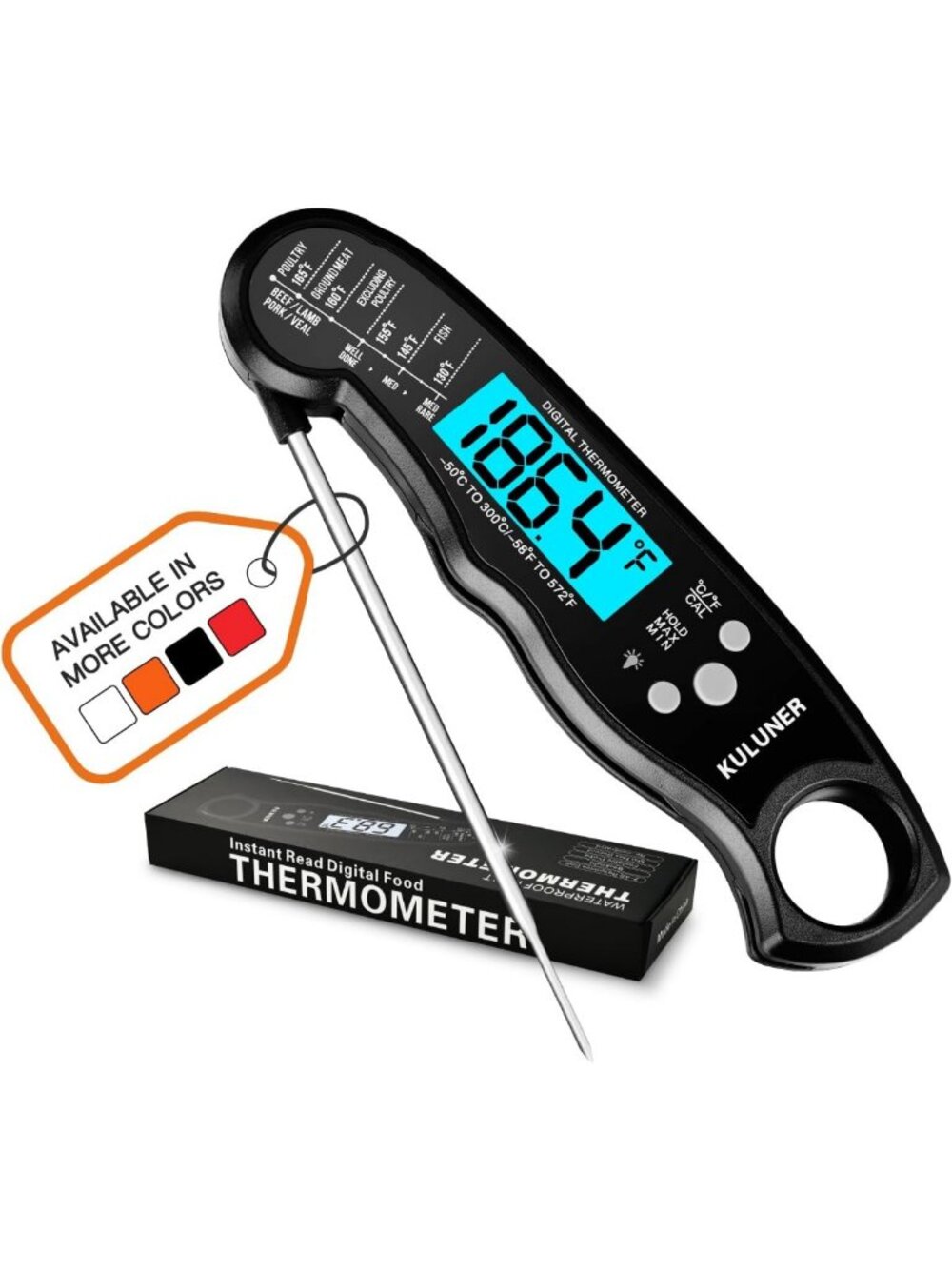 Instant Read Meat Thermometer for Cooking, Grilling & BBQ - Fast, Accurate, Easy